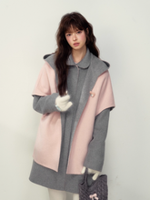 Double-sided wear / doll collar pink gray wool medium-long coat